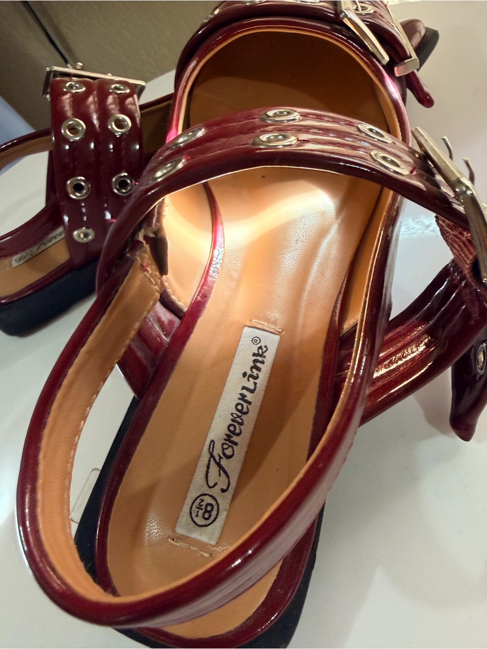 Forever 21 Burgundy Pointed Buckle Mules - Picture 4 of 5